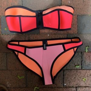 Trangl multi color neon bikini zip up